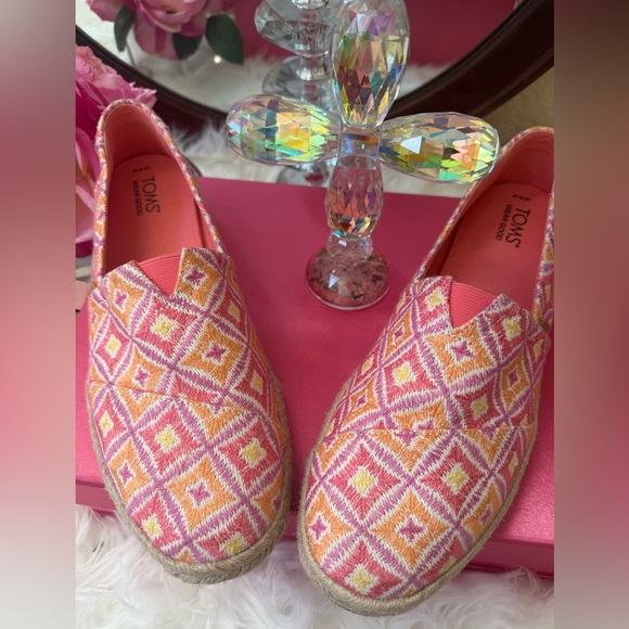 Toms Shoes - TOMS Unisex Alpargata Rope 2.O Geometric Espadrille Woven Textile Pink & Yellow